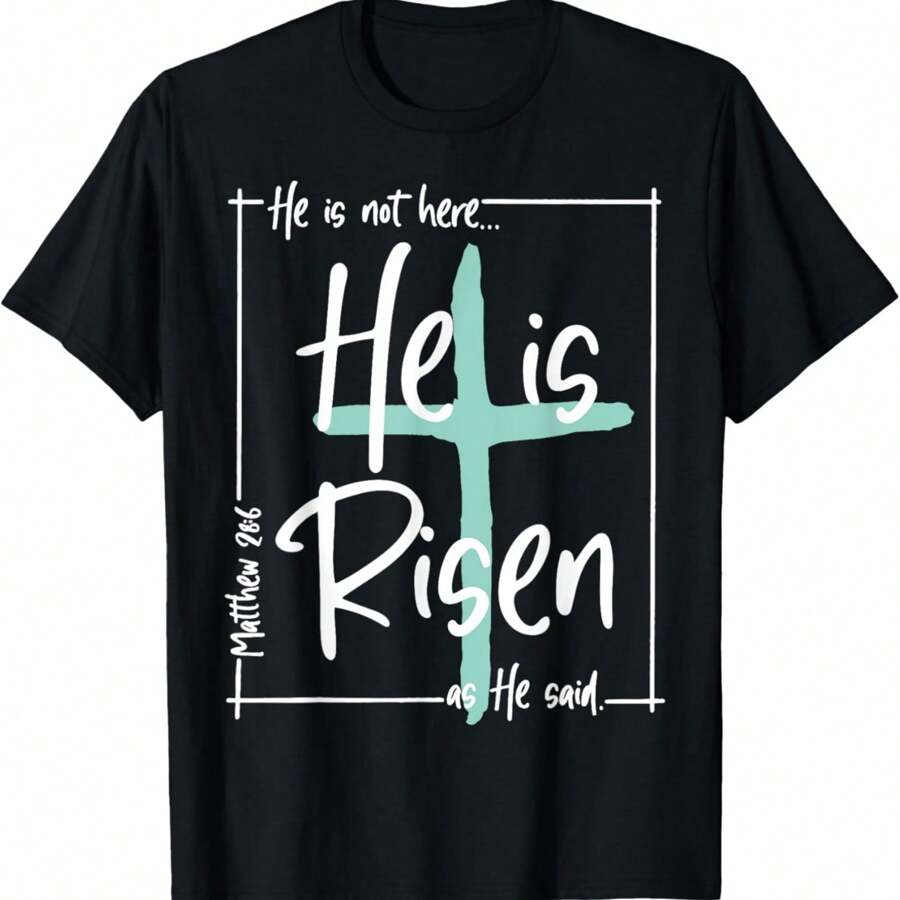 He Is Risen Shirt Easter Christian CrossT-Shirt - Black - View 1