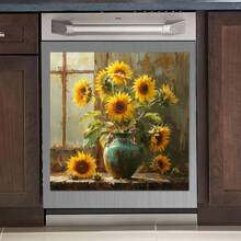1pc Sunflower & Daisy Floral Vase With Pastoral Landscape Oil Painting Style Decorative Wall Sticker, Self-Adhesive Removable PVC, Suitable For Living Room, Bedroom, Kitchen And Other Walls Gifts Birthday Graduation Room Decor Home Decor Wall Decor Bathroom Decor Bedroom Decor Room Decoration Stuff Living Room Decor House Decor Home Decor Living Room Wall Paper Stickers Personalised Stickers