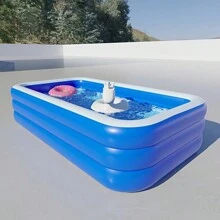 Inflatable Swimming Pool - Thickened PVC Home Pool, Suitable For Backyard, Garden Or Lawn Summer Water Party, Beach Essentials, Beach Accessories, Pool Float - Blue and White - View 4