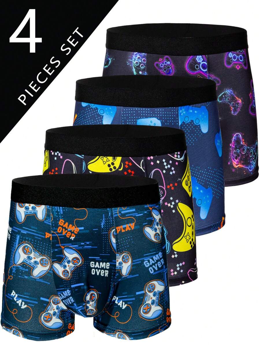 4pcs Set Men's Gamer Print Boxer Briefs, Comfortable Trunks, Mid-Rise Elastic Casual Underwear - Multicolor - View 1