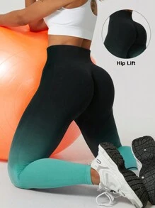 Pantalones de yoga de mujer fashion de verano con efecto degradado melocotón y levantamiento de glúteos, mallas sin costuras de cintura alta para adelgazamiento y entrenamiento