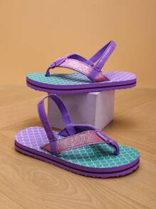 Children's Foam Slippers, Lightweight Non-Slip Soft Sole Cute Middle/Big Kids' Home Casual T-Strap Flip Flops, Simple Girls' Beach Sandals - Purple - View 2