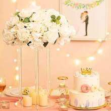 1pc Acrylic Square/Round Flower Stand, Transparent Cylinder Vase Holder, Geometric Centerpiece Tabletop Flower Display Rack, Suitable For Home Gatherings, Wedding Party Decor - Transparent - View 2