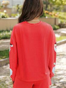 Conjunto de dos piezas para mujer, para estar en casa, con manga larga, cuello redondo, lentejuelas, calabaza/lentejuelas, jersey de Papá Noel y pantalones cortos. - Rosa - Ver 3