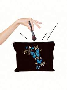 1 szt. Wzór motyla Dwustronna drukowana kosmetyczka z podszewką i zamkiem błyskawicznym, przenośna torba podróżna do przechowywania, prezent dla przyjaciół - Wielokolorowe - Zobacz 5