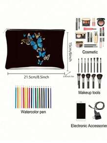 1 szt. Wzór motyla Dwustronna drukowana kosmetyczka z podszewką i zamkiem błyskawicznym, przenośna torba podróżna do przechowywania, prezent dla przyjaciół - Wielokolorowe - Zobacz 4
