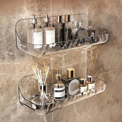 1 kệ treo tường phòng tắm có giác hút, không cần khoan, sắp xếp đồ đạc cho bồn cầu hoặc chậu rửa, sắp xếp và lưu trữ đồ đạc tại nhà, phụ kiện nhà bếp, phụ kiện phòng tắm trang trí phòng tắm trang trí mùa thu trở lại trường