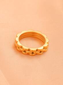 1pc Fashionable Stainless Steel Flower Shaped Multi-Layer Dual Color Ring