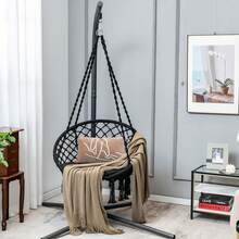 Homasis Hammock Swing Chair With Cushion Hanging Hardware Kit Indoor Outdoor - Black - View 4