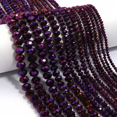 1pc Electroplated Purple Faceted Abacus Bead Crystal Flat Beads, Multi-Color Loose Beads 3/4/6/8/10mm, Fashionable Colorful Cute Electroplated Color All-Match Versatile Handmade DIY Beads, Suitable For Bracelets, Necklaces, Jewelry Making, Phone Charms, Keychain, Bead Wholesale