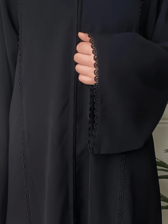 Túnica abaya de unicolor y estilo turco con cierre de cremallera y encaje elegante para mujeres, de estilo modesto
