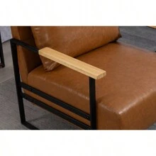 Leather Accent Chair Guest Chair For Living Room Mid Century Armchair For Bedroom Brown Leather - 棕色如圖所示 - 查看 7