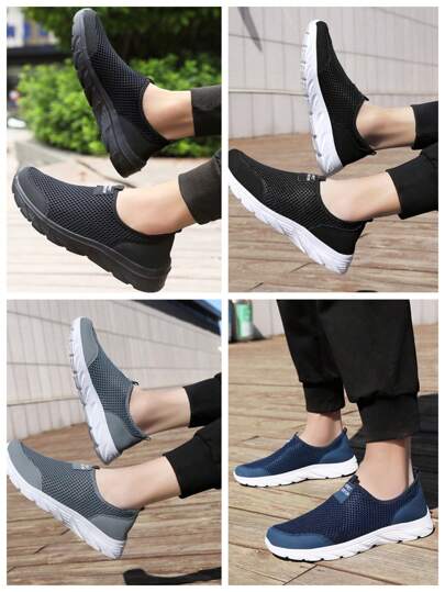 Men's Breathable Lightweight Casual Sneakers, Mesh Vamp Fashionable Large Size Versatile Running Shoes, Non-Tiring Business Outdoor Hiking Shoes