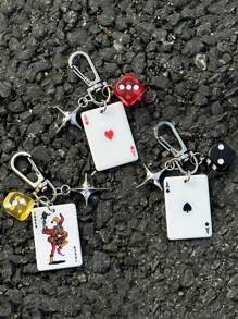 1 pieza/3 piezas Llavero de dados de póker con colgante de estrella, llavero de metal de aleación con picas, diamantes, tréboles, llavero decorativo para bolsos, joyería con tema de números de dibujos animados, llavero de coche, dijes, colgantes, cadenas para teléfonos móviles, dijes de coche, llaveros, accesorios de coche escolares, lindos accesorios góticos y Y2K