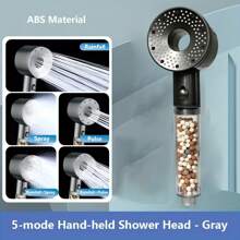 1 pieza Cabezal de ducha de alta presión y ahorro de agua, cabezal de ducha ajustable de 5 modos con filtro de perlas, de material ABS, aumenta la presión, accesorio de baño, decoración del hogar, decoración de otoño - Azul - Ver 2