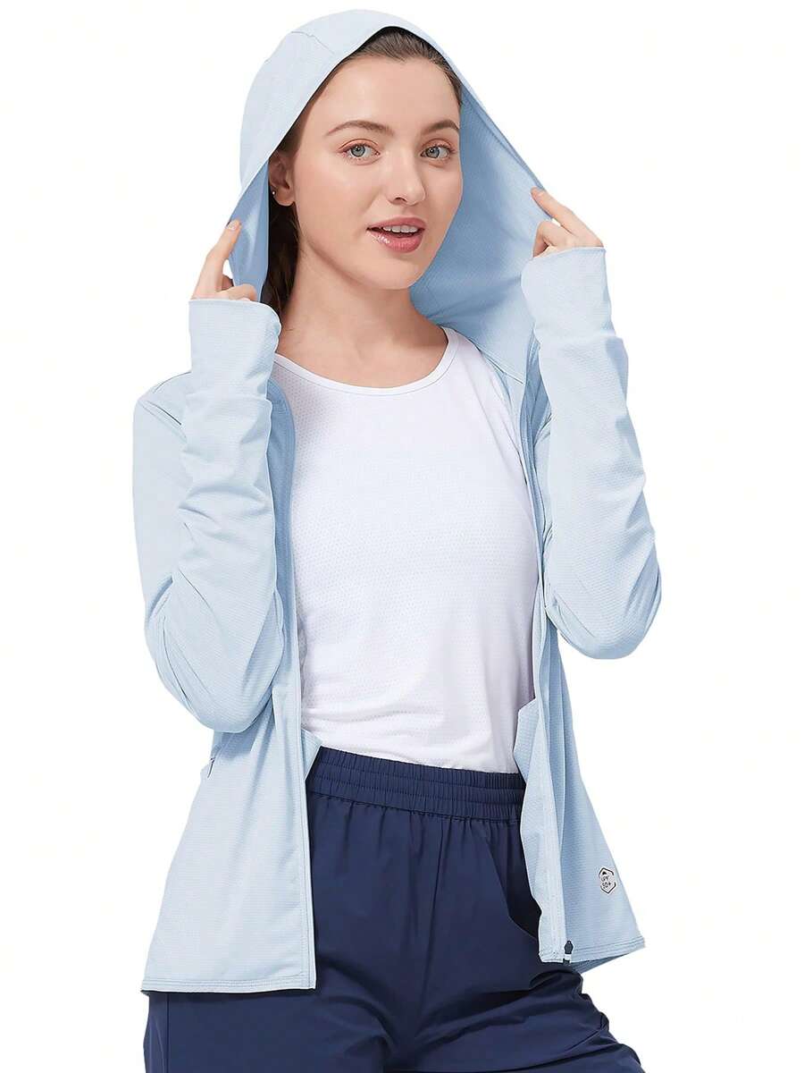 CAMEL CROWN Women UPF 50+ Athletic Jacket Sun Protection Long Sleeve Hiking Shirts Lightweight Outdoor Hoodie With Pocket - Pure Blue - View 1