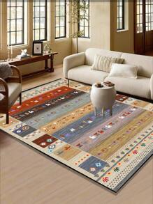 Tapete de área com design vintage inspirado na Boêmia, padrão geométrico de poliéster retangular, fácil manutenção, lavável, antiderrapante, adequado para sala de estar, corredor, cabeceira, sala de estar, quarto, escritório, cozinha, cabine