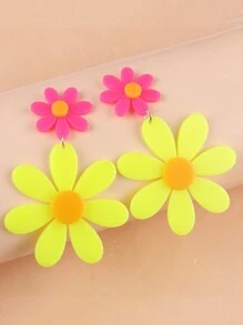 1 Pair Vacation Style Neon Color Block Sunflower Resin Women Earrings - Fluorescent Color Splicing Sunflower - View 15