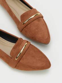 2025 Autumn Women's Pointed Toe Flat Metal Strap Ballet Flats, Comfortable Slip-On Loafers - Camel - View 5