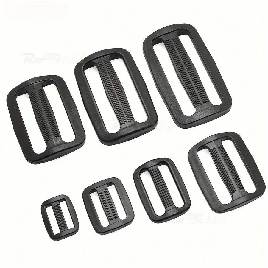 10 Pcs/Pack 15-50mm Webbing Plastic Curve Slider Tri-Glide Adjust Tri-Ring Buckles Backpack Straps Black