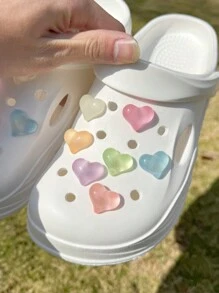 14 件夜光鳄鱼鞋配件，可拆卸 3D 爱心形发光装饰夹，适用于沙滩/凉鞋 - 彩色 - 查看 6