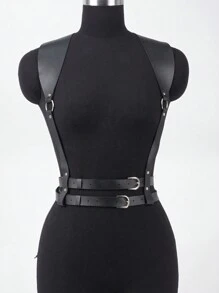 1 件朋克风格束腰紧身胸衣，时尚分层塑身性感吊袜带 - 黑色 - 查看 7