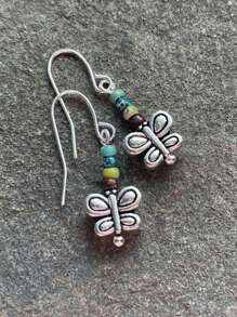 2pcs Floral Natural Stone Earrings, Boho Metal Colorful Pendants, Women's Daily Party Casual Outfits Accessories