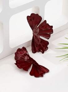 1 Pair Burgundy Metallic Floral Enamel Earrings - Red - View 2