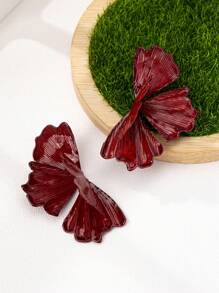 1 Pair Burgundy Metallic Floral Enamel Earrings - Red - View 3