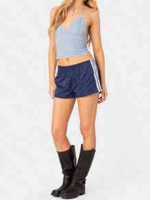 Baggy Athletic Shorts For Women Low Elastic Waist Y2k Side Striped Basketball Shorts Wide Leg Summer Casual Workout Sweat Shorts Short Pants - 藏蓝色 - 查看 4