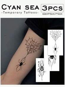 Cyan sea 1pc Waterproof Anti-Sweat Non-Reflective Gothic-Style Artistic Dark Spider Web Temporary Tattoo, Suitable For Fashion Leader For Daily Use, Realistic Fake Tattoos Party Favors & Gifts