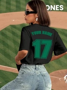 Camiseta de manga corta para mujer personalizada para el Día de Muertos, San Valentín, eventos deportivos, partidos de pelota, etc. - Agrega tu propio texto en la parte posterior (números y nombres, o números de la suerte, etc.), agrega una imagen en la parte frontal (logotipo/símbolo/foto/foto de un amigo/selfie/patrones favoritos), diseña tu propia camiseta reversible personalizada