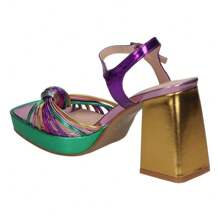 POLKA | Sandales à talons à pois pour femme – Sandales de soirée multicolores – Sandales de soirée à boucle – Talon vert et jaune avec brides multicolores – Talon haut et confortable – Haute qualité – Modèle 162 - Multicolore - Voir 5