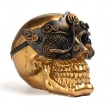 1 件骷髅面具装饰，恐怖风格树脂工艺品，家居装饰，派对，电影，酒吧道具，独特礼物 - 金色 - 查看 3