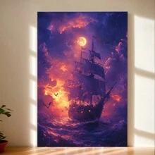 Pirate Ship Under Moonlight, Exquisite Canvas Art, Ideal For Home & Office Decor, Elevating The Style Of Your Space,Festive Touch For Valentine's And New Year - Multicolor - View 1