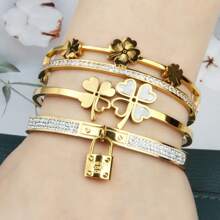 3-Piece Women Jewelry Gift Set: Rhinestone Clover Flower, Butterfly Pendant And Stainless Steel Bracelet - Butterfly Combination - View 17