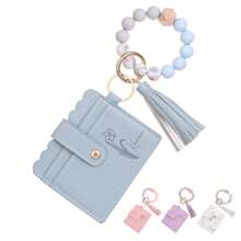 1pc Customizable Name & Birthday Flower Wallet, Keychain, Wristlet Set, Wallet, Women's Wallet And Purse, White Wallet, Pink Wallet, Mother's Day Gift (For Girlfriend/Friend/Mom/Daughter), Personalized Christmas Gift, Customizable Name, Ultra-Thin Credit Card Holder Wallet With Tassel Keychain Bracelet, Unisex, New Year Charm - Multicolor - View 7