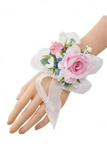 1 Peça Corsage de Pulso para Noiva, Dama de Honra, Decoração de Casamento, Elegante Pulseira com Pérolas, Grande Corsage de Rosa para Garotas, Mulheres, Mãe do Noivo, Chá de Panela, Baile de Formatura, Aniversário, Formatura
