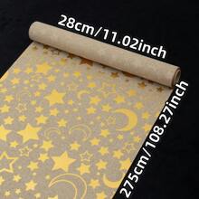 1pc Gold Linen 28*275cm Table Runner, Decorated With Lanterns, Crescent Moon, Gold Stars, Mosque, Greetings, Suitable For Home, Dinner Party, Festival Celebration - Solid Color - View 3