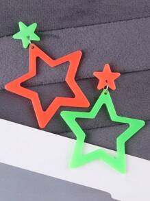 1 Pair Fashionable Hollow Five-Pointed Star Acrylic Simple Style Earrings For Women - Fluorescent Hollow Stars - View 2