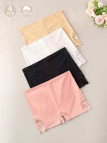 4 pièces, Boxers mi-taille pour femmes avec empiècement en dentelle, Shorty 2 en 1 anti-reflet, Confortable et respirant, Sous-vêtements pour la maison, Ensemble de 3 culottes