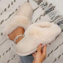 Cozy Women's Slip-On Winter Slippers With Plush Fleece Lining, Fluffy Moccasin, And Non-Slip Platform For Home Comfort - trắng - Xem 4