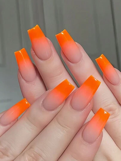 24pcs Elegant Gradient Nail Stickers Set - Pink/Orange, Orange/White, Pink Ombre, Orange-Red & Light Pink Gradient, Full Coverage Nail Art Decals, Suitable For Women & Girls. Includes 1pc Jelly Gel And 1pc Nail File. Jelly Gel Stickers Shipped Randomly. Nails Nail Supplies