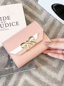 1pc Unisex Fashion Creative Trifold Bow Decor Mini Compact Card Holder, Large Capacity Multi-Card Slots Wallet For Coins, Cash, Keys, Suitable For Business, Student, Dating, Anniversary, Daily Use, Gift,Boho Vibes