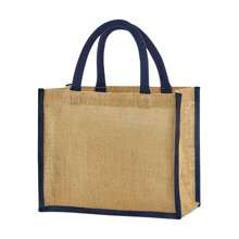 Midi Starched Jute 14L Tote Bag (Natural/Navy) - Beige - View 2