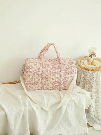 Large Vintage Pink Boston Bag, Suitable For Holding Various Travel Items, Essential For Trips Toiletry Bag Wash Bag Toiletry Travel Bag Makeup Storage Beach Beach Bag Vacation Holiday Essentials School Supplies Travel Essentials Ladies For College Dorm Bathroom Bag For School School Accessories School Stuff