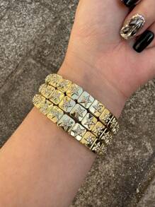 1pc Fashionable Minimalist Star Rhinestone Cubed Elastic Bracelet, Adjustable Size Suitable For Men & Women, Daily Wear & Party - Star Stretch Bracelet - View 6