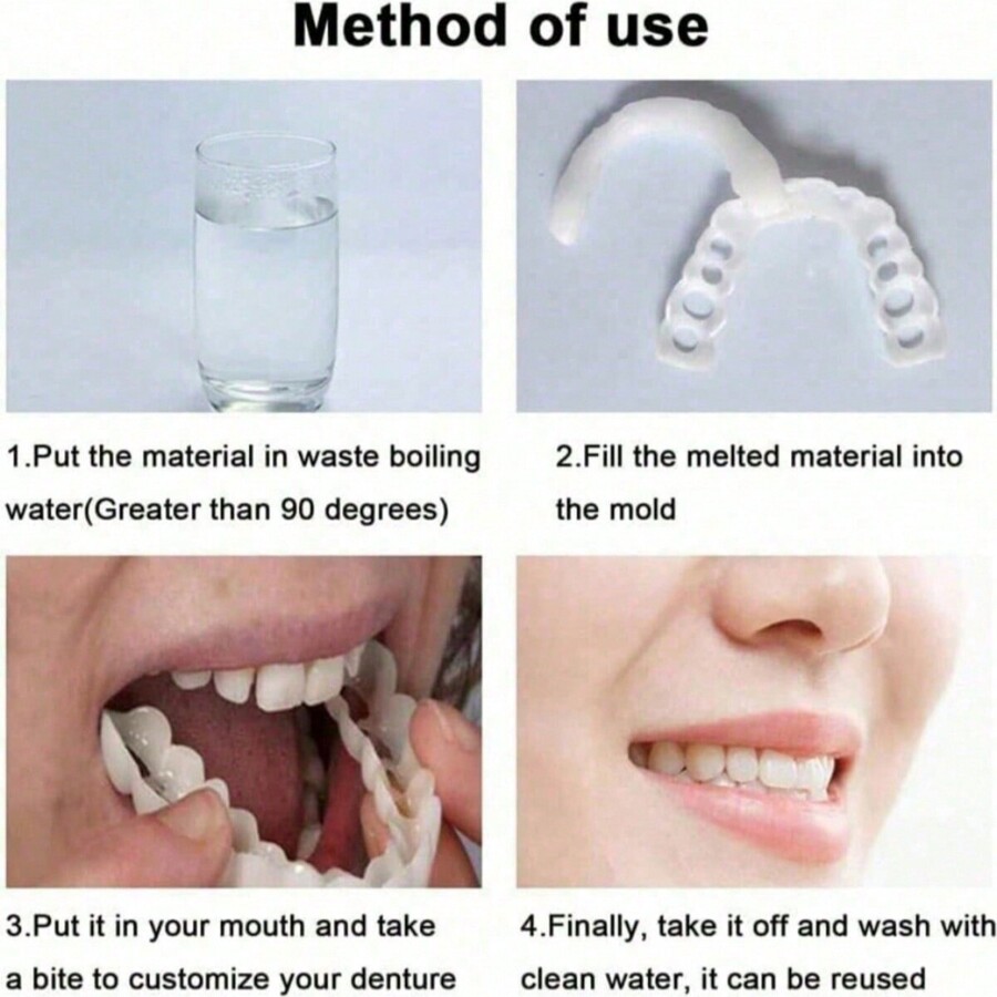 1 set silicone fake teeth smile decoration top bottom teeth soak in