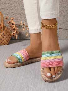 Women's Fashionable Bohemian Style Soft Bottom Comfortable Rope Slippers, New Beach Sandals For Summer