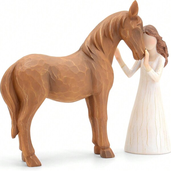 1 Stück Weidenbaumfigur Pferd Geschenk für Mädchen Frauen - Mädchen umarmt Pferd Figur Geschenk für Pferdeliebhaber Frauen aus handbemalt Harz Dekoration Cowgirl Geschenke Pferd Ornament Reitsportgeschenke Pferde Gedenkgeschenk